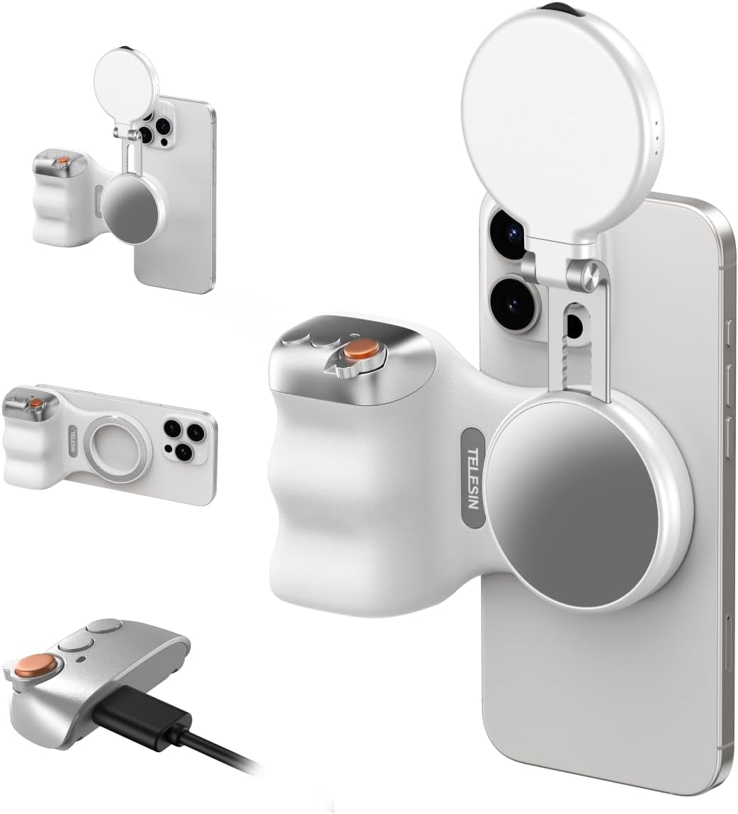 Creator Kit - Fun Shot Magnetic Phone Camera Grip + C03 Magnetic Selfie Light (White)Bundle Kit Compatible with Iphone Magsafe & Android Selfies/Photography/Tiktok/Zoom Calls/Video Conference