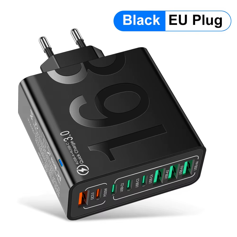 150W Multi Ports USB Charger Fast Charging Wall Adapter for Xiaomi Iphone Samsung Huawei PD Type C Travel Charger EU/US/KR Plug