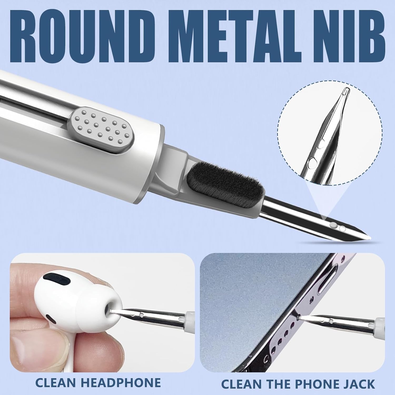 Cleaner Kit for Airpods Pro 3 2 1 Series,Multi-Function Cleaning Pen Tool for Earbuds Headphone Iphone Camera Electronic Devices,With Soft Brush Flocking Sponge -White