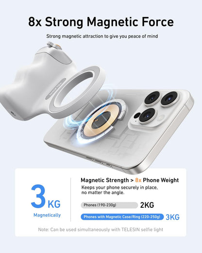 Creator Kit - Fun Shot Magnetic Phone Camera Grip + C03 Magnetic Selfie Light (White)Bundle Kit Compatible with Iphone Magsafe & Android Selfies/Photography/Tiktok/Zoom Calls/Video Conference